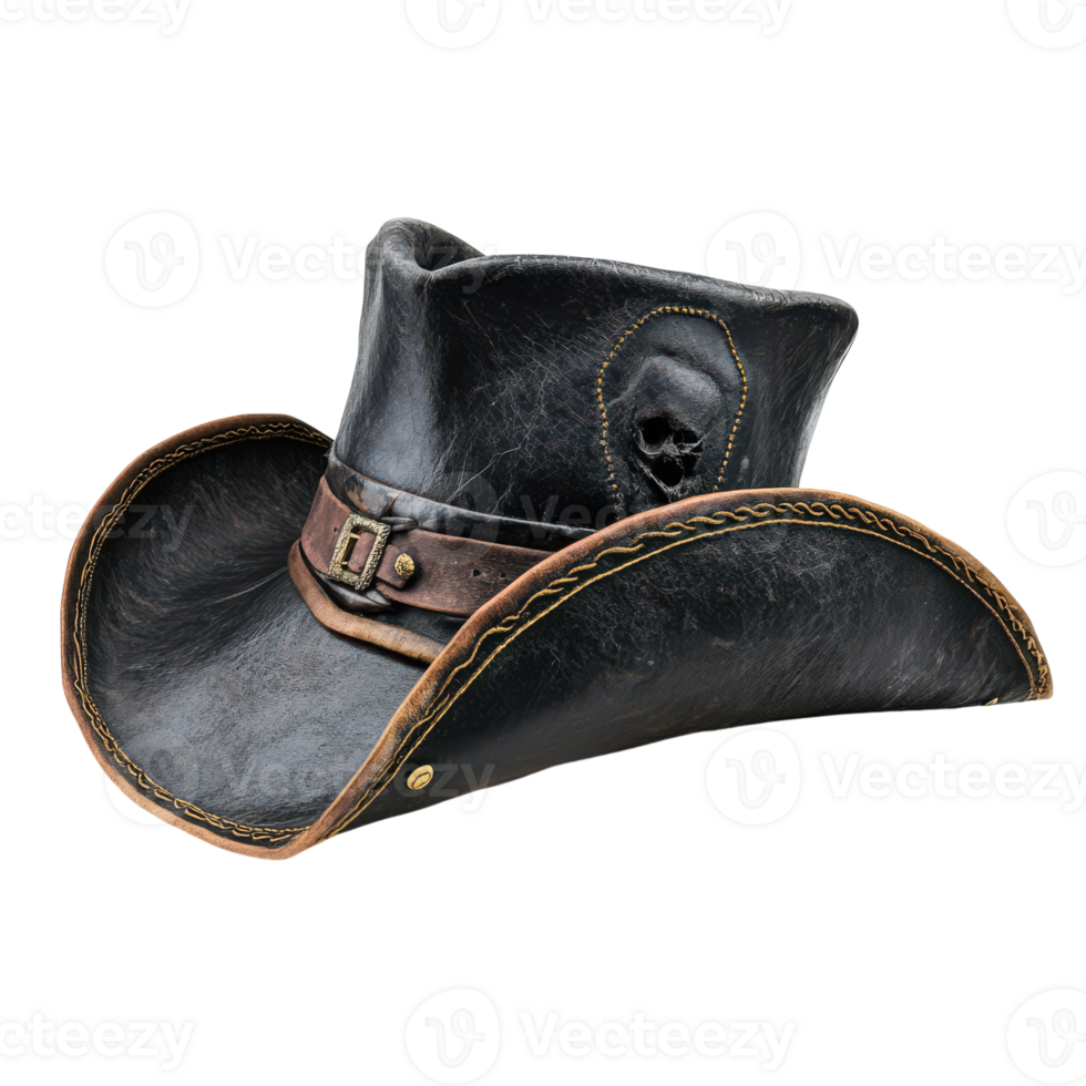 A black cowboy hat with a skull on it png