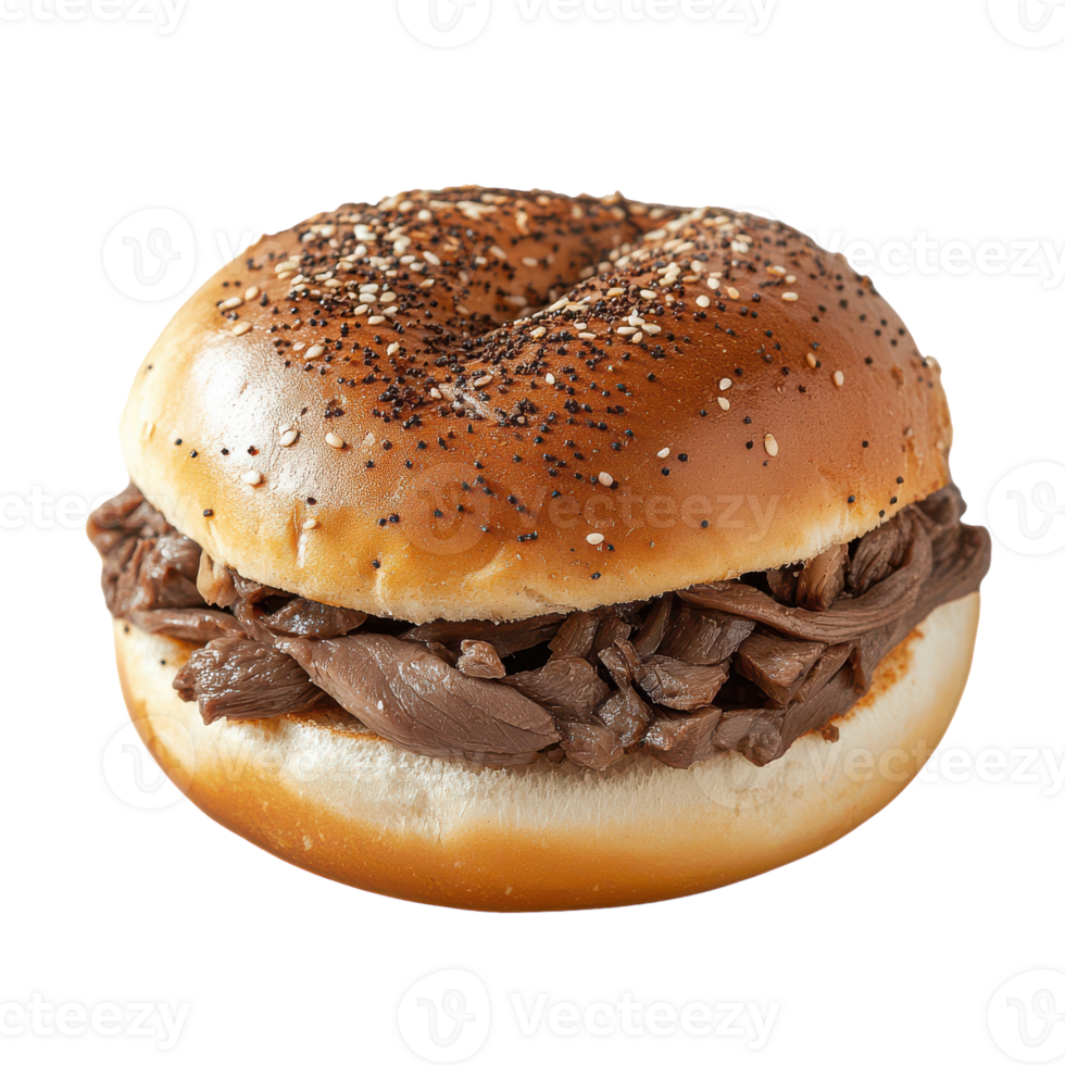 A sandwich with meat and sesame seeds on a bun png