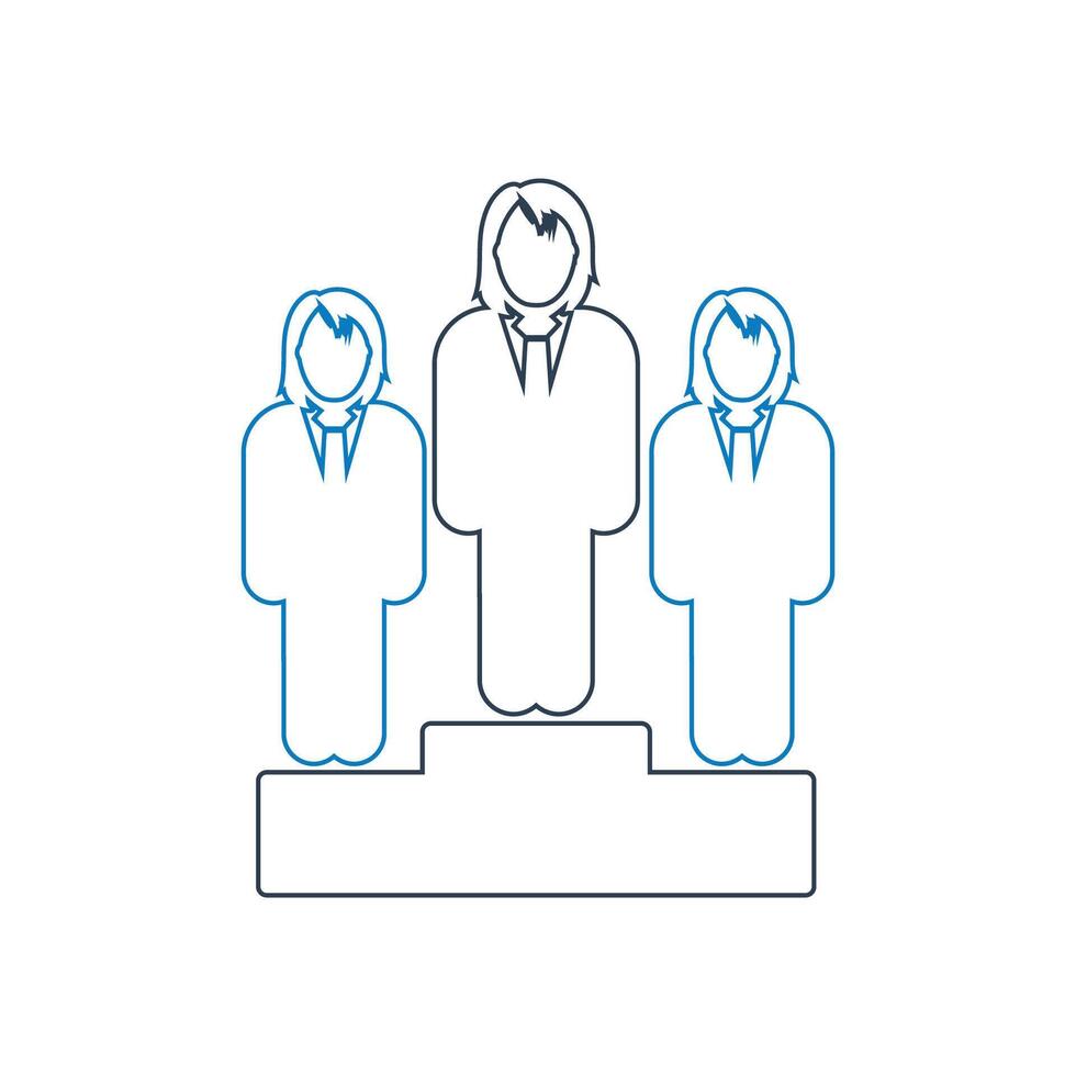 Three people standing on a podium with one person standing in front of them vector