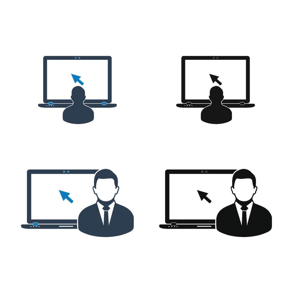 Four icons of people with laptops and a mouse pointing at the screen vector