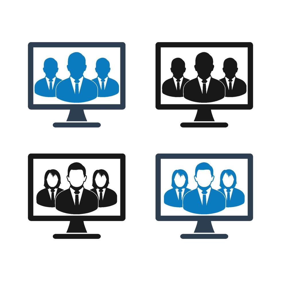 Business people on computer screen icon set illustration vector
