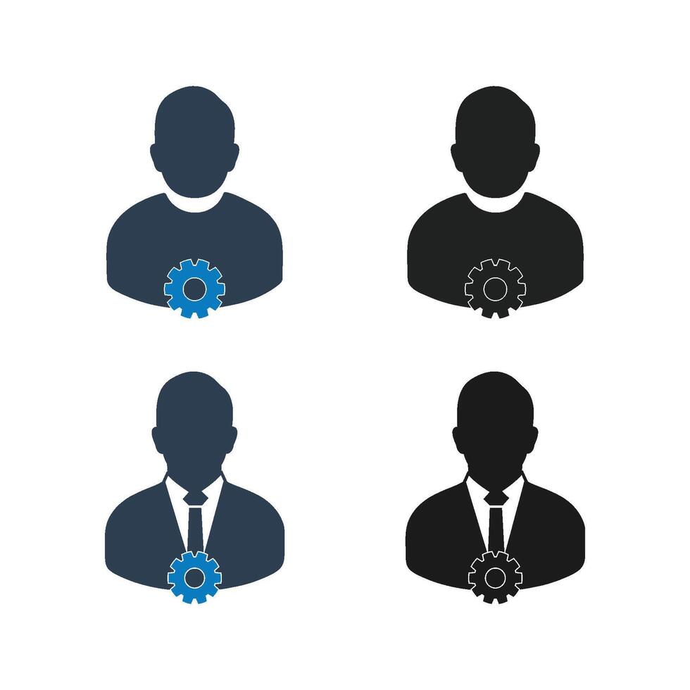 Four people with gear wheels on their heads vector