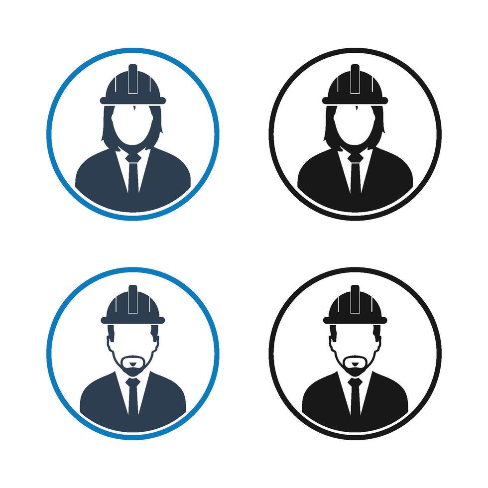 Four icons of a man in a hard hat and a woman in a suit vector