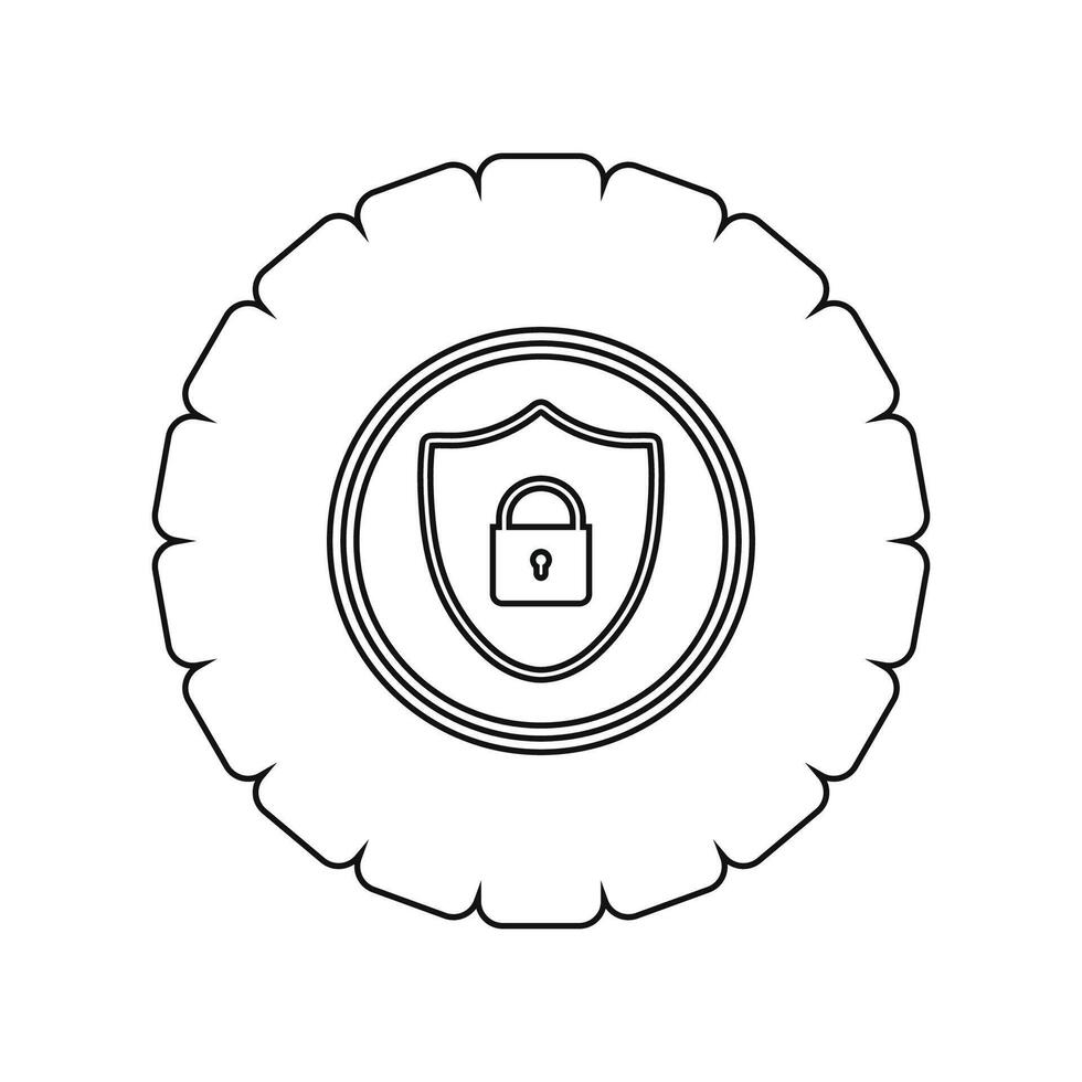 A black and white illustration of a padlock on a tire vector