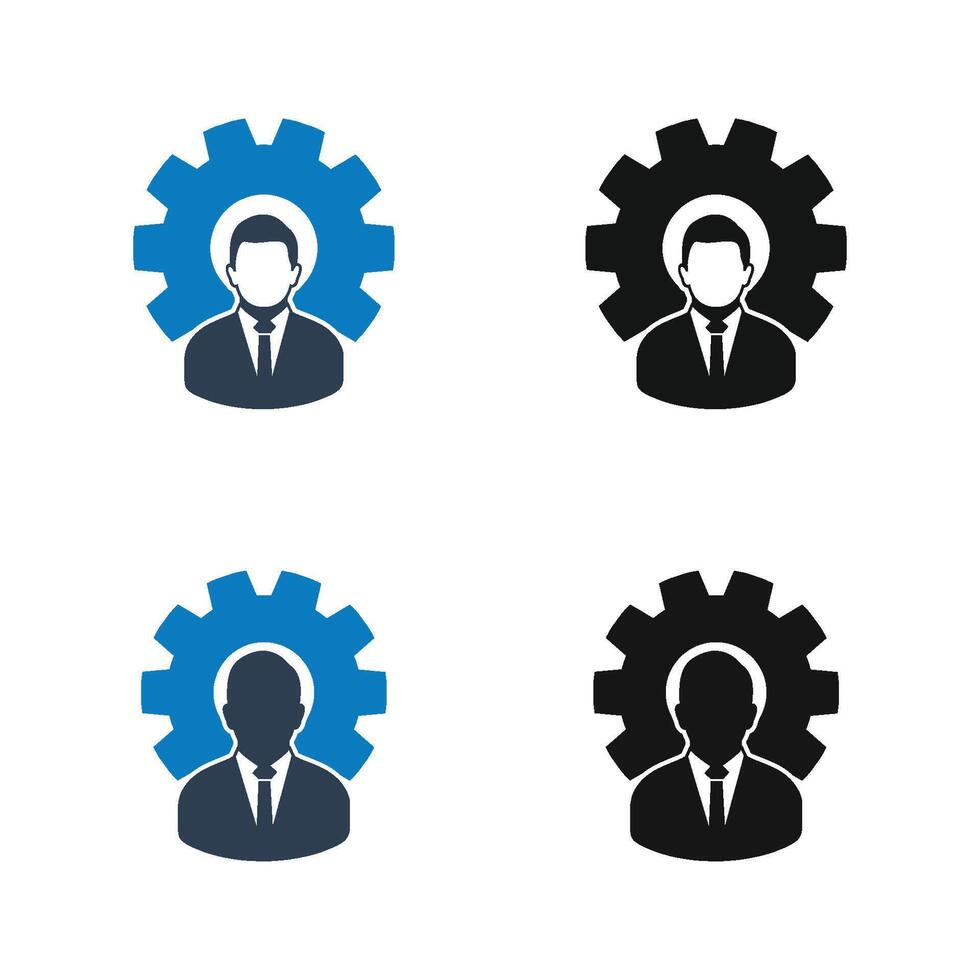 Four icons of people in gearwheels vector