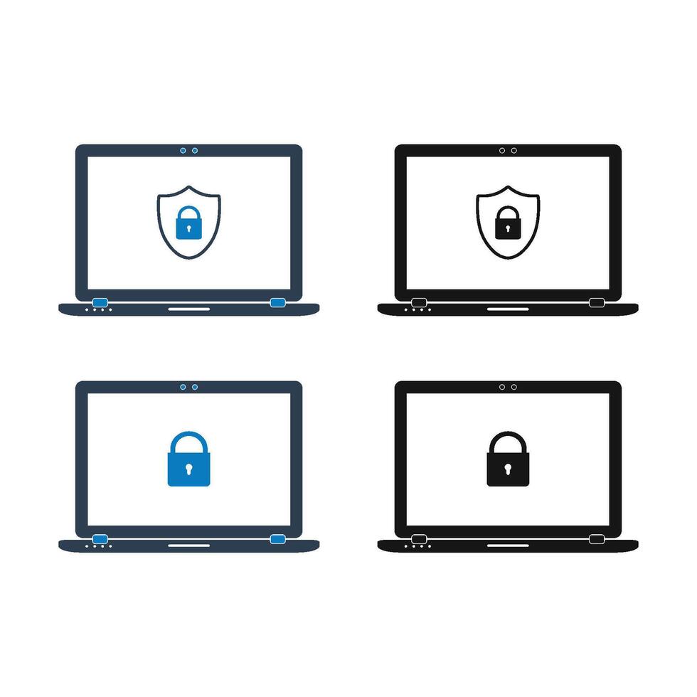 Four laptops with a padlock icon on them vector