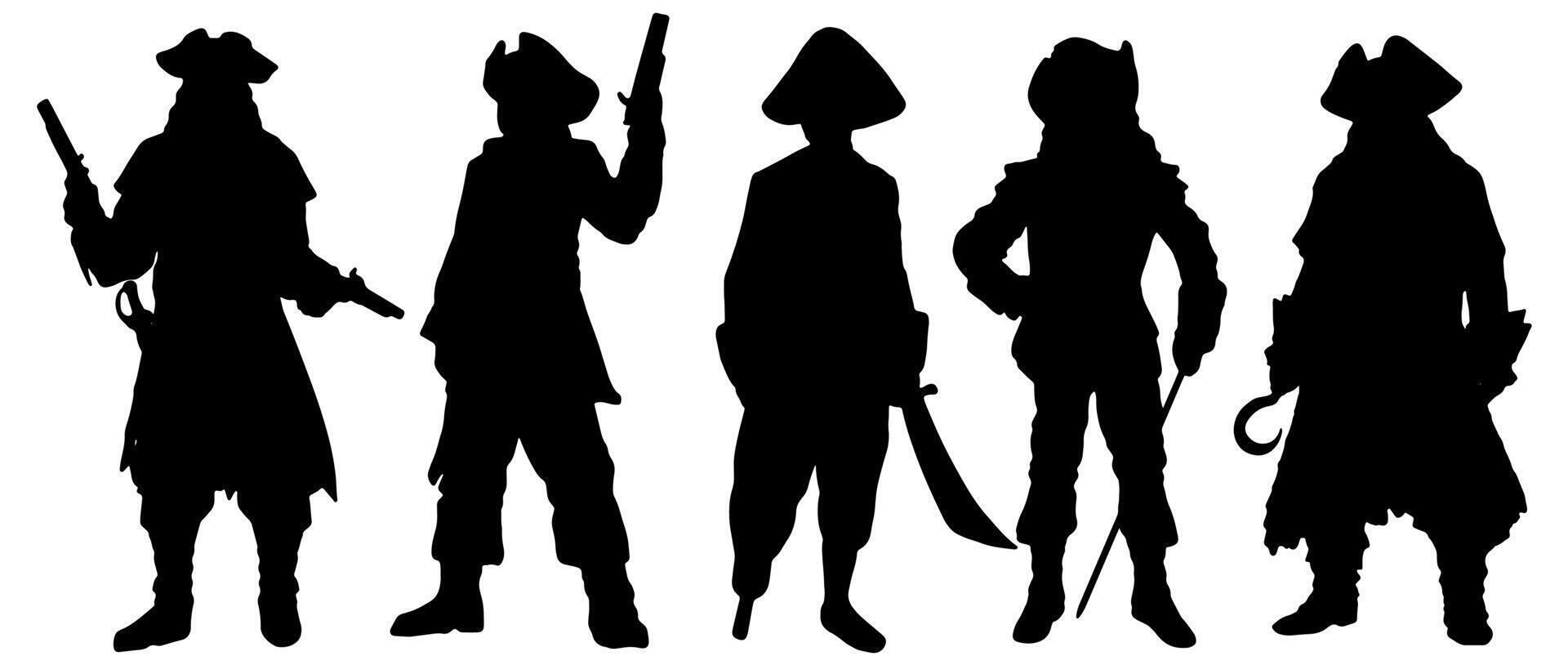 set of silhouettes of pirates. vector