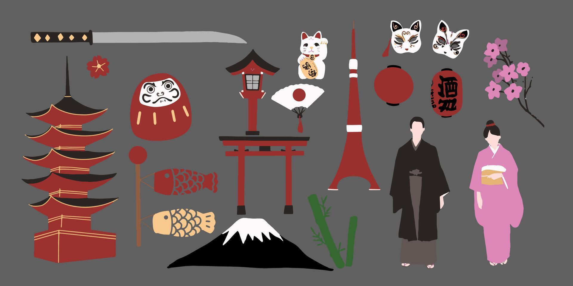 japanese culture set isolated background. eps 10 vector