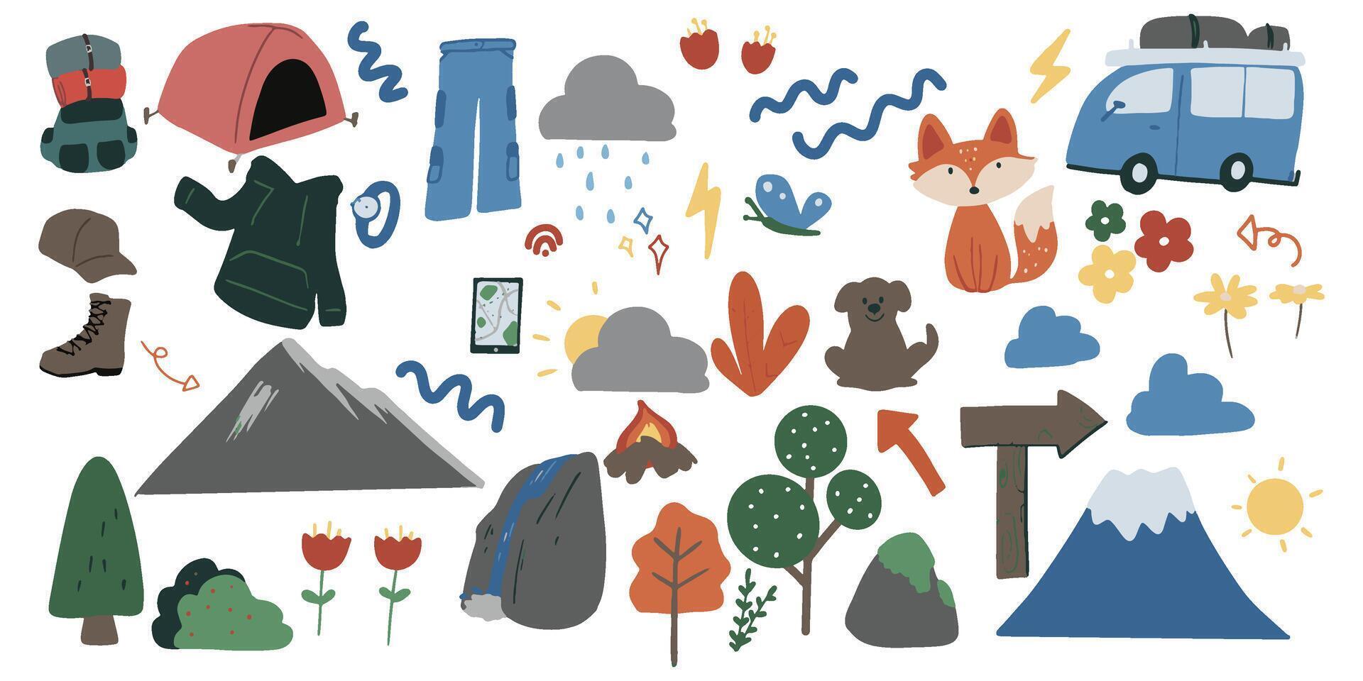set of camping illustration. handdrawn . shapes organic. isolated images. eps 10 vector