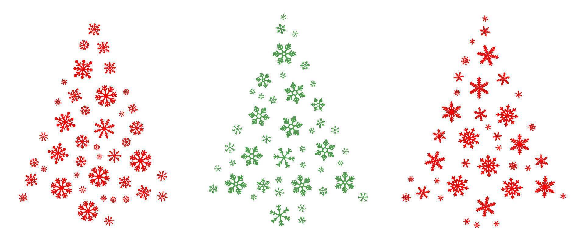 Set of christmas pine tree made of snowflakes. vector