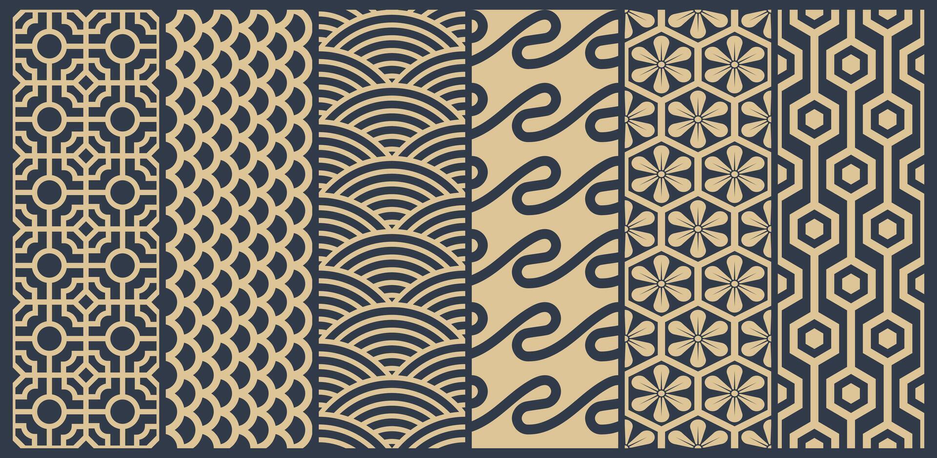 seamless set of chinese asian geometric pattern. vector