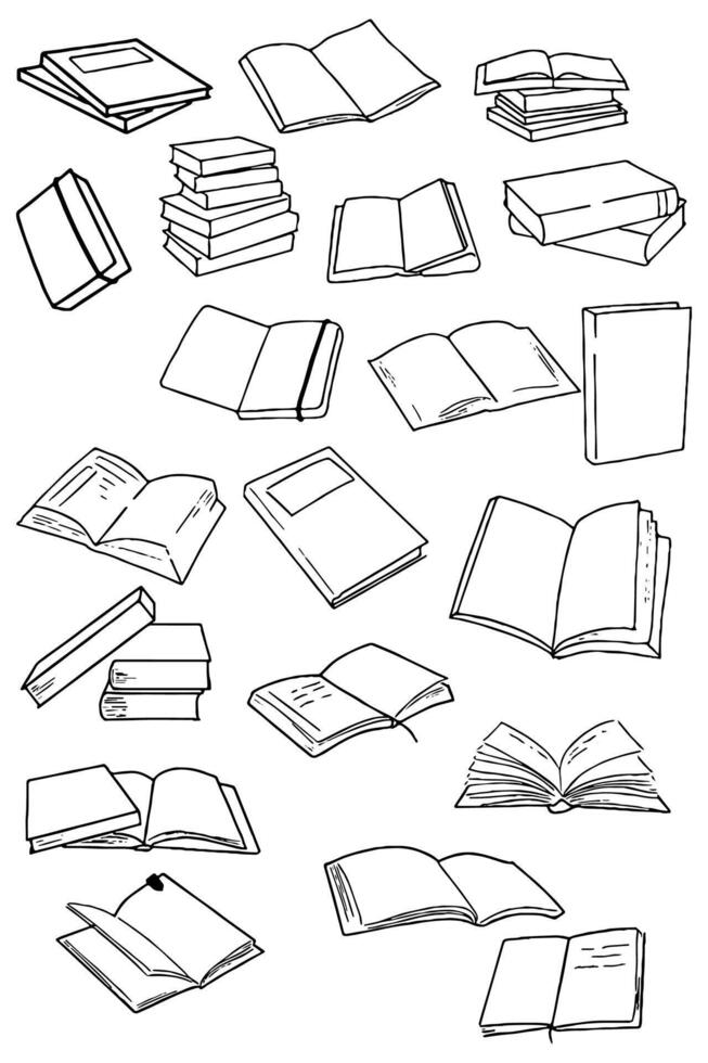 set of books art line outline hand drawn sketch. eps 10 vector