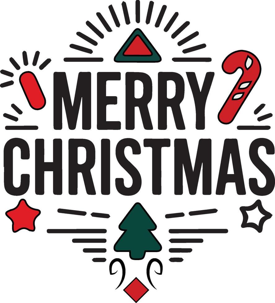Merry christmas design in decorative style, element for t-shirt, poster, banner vector