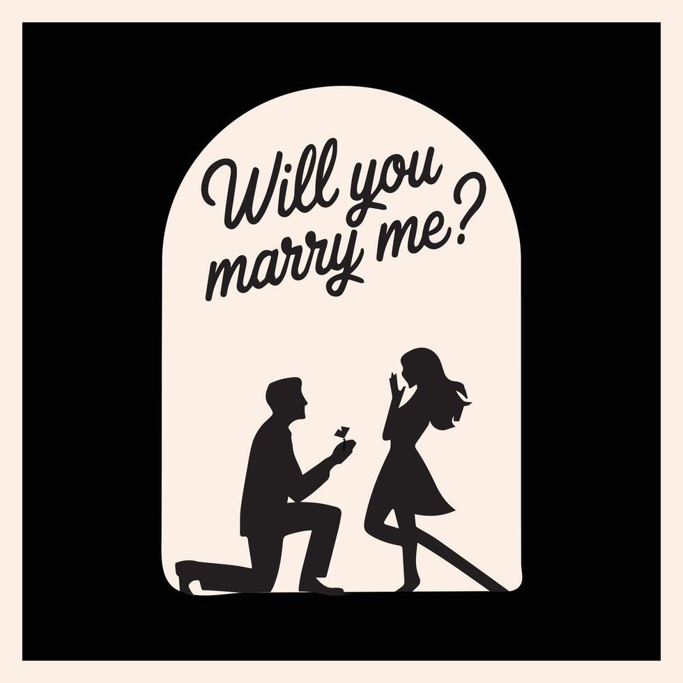 Couple proposed style silhouette with text will you marry me vector