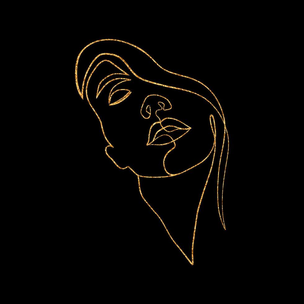 Minimal woman face with golden foil effect on black background vector