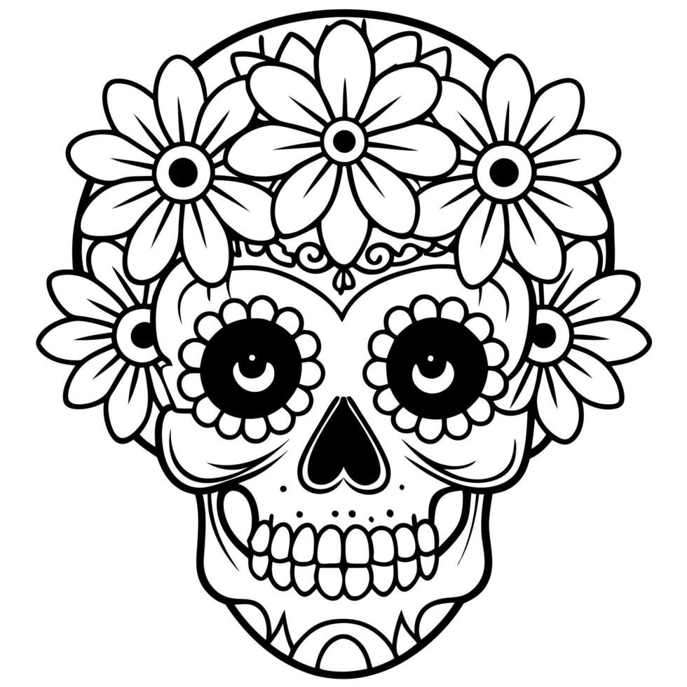 Sugar skull adorned with vibrant flowers. Catrina Calavera. Day of the Dead. The Day of the Dead. A digital illustration. vector