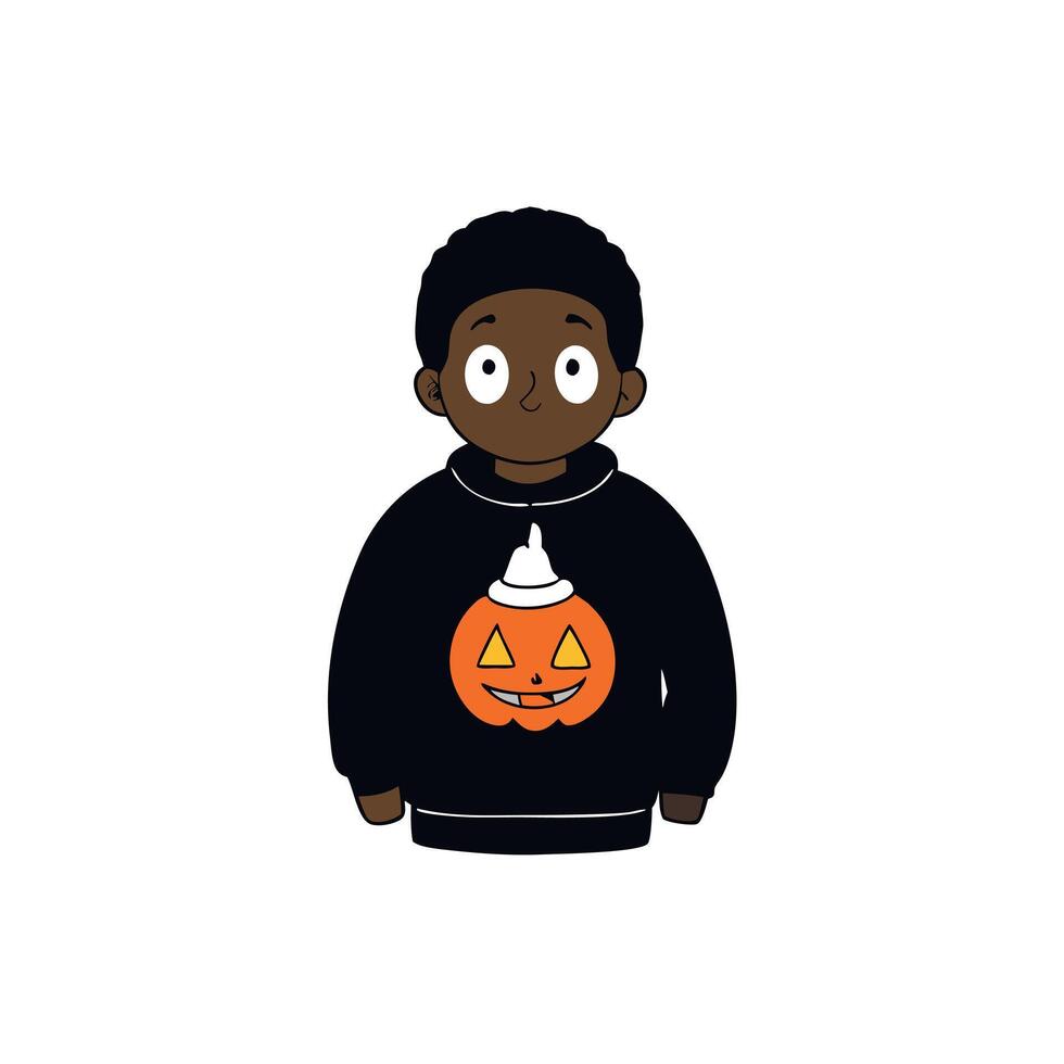 Sweatshirt Mockup of Black Boy in a Pumpkin Patch vector