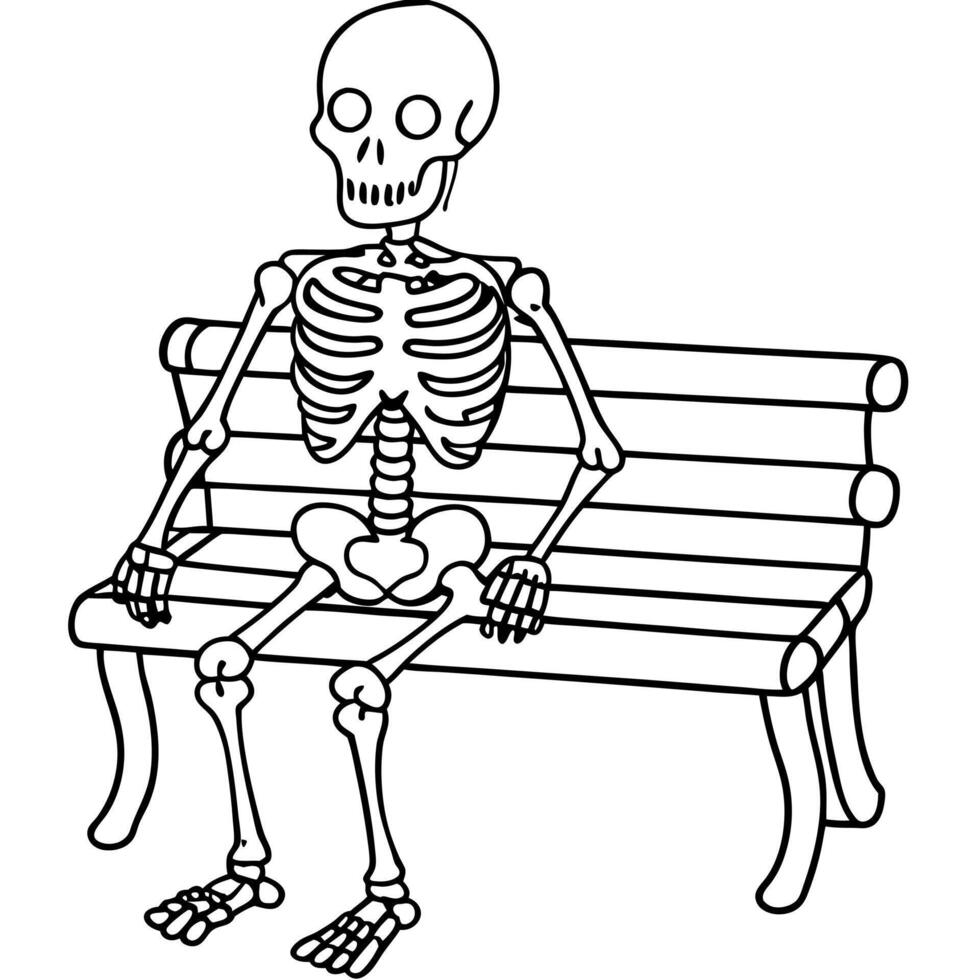 Skeleton sitting on the park bench too long vector