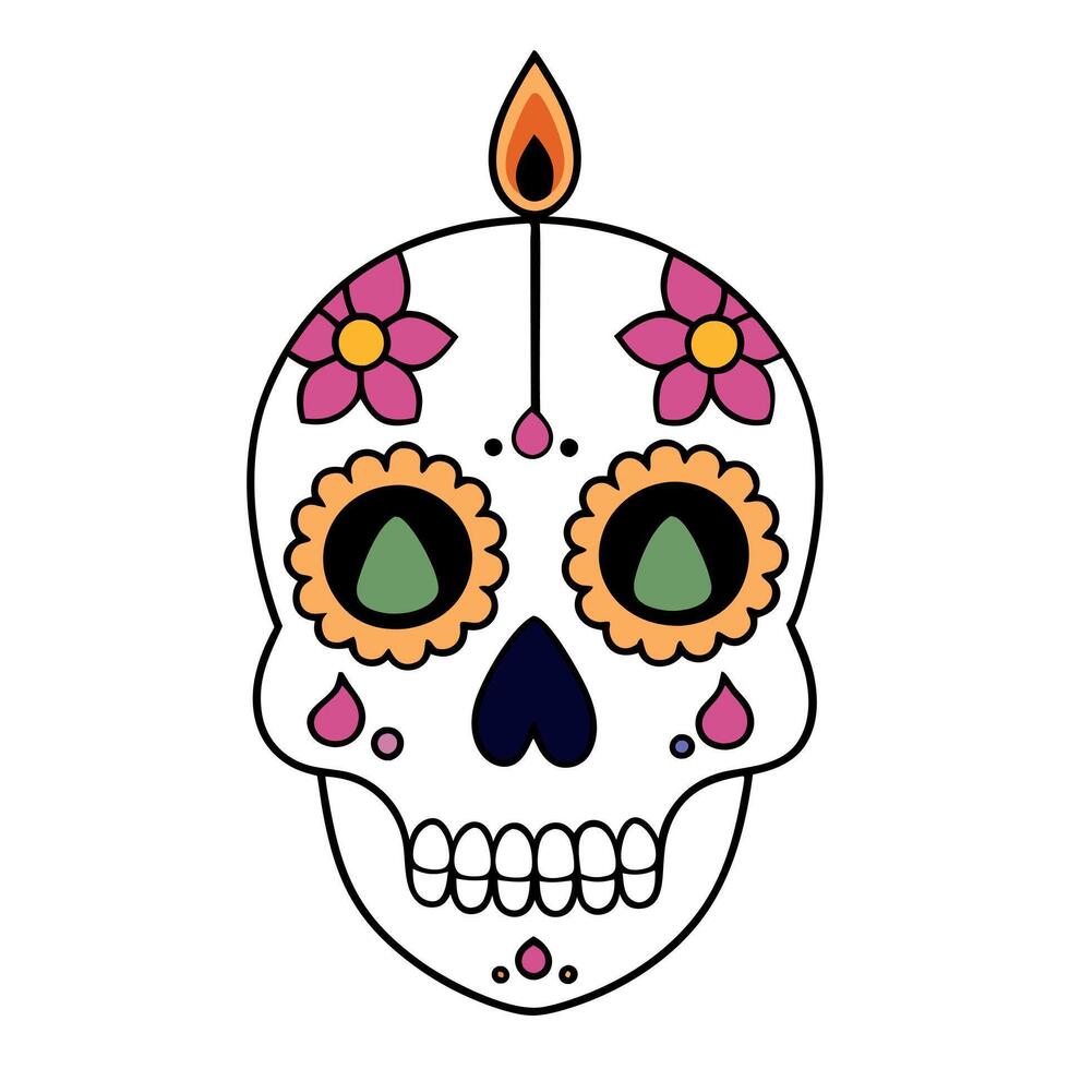 Sugar Skull with flowers and candles for festival vector