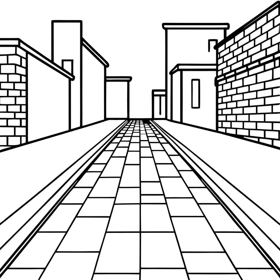 Stone paved road on a deserted city street. vector