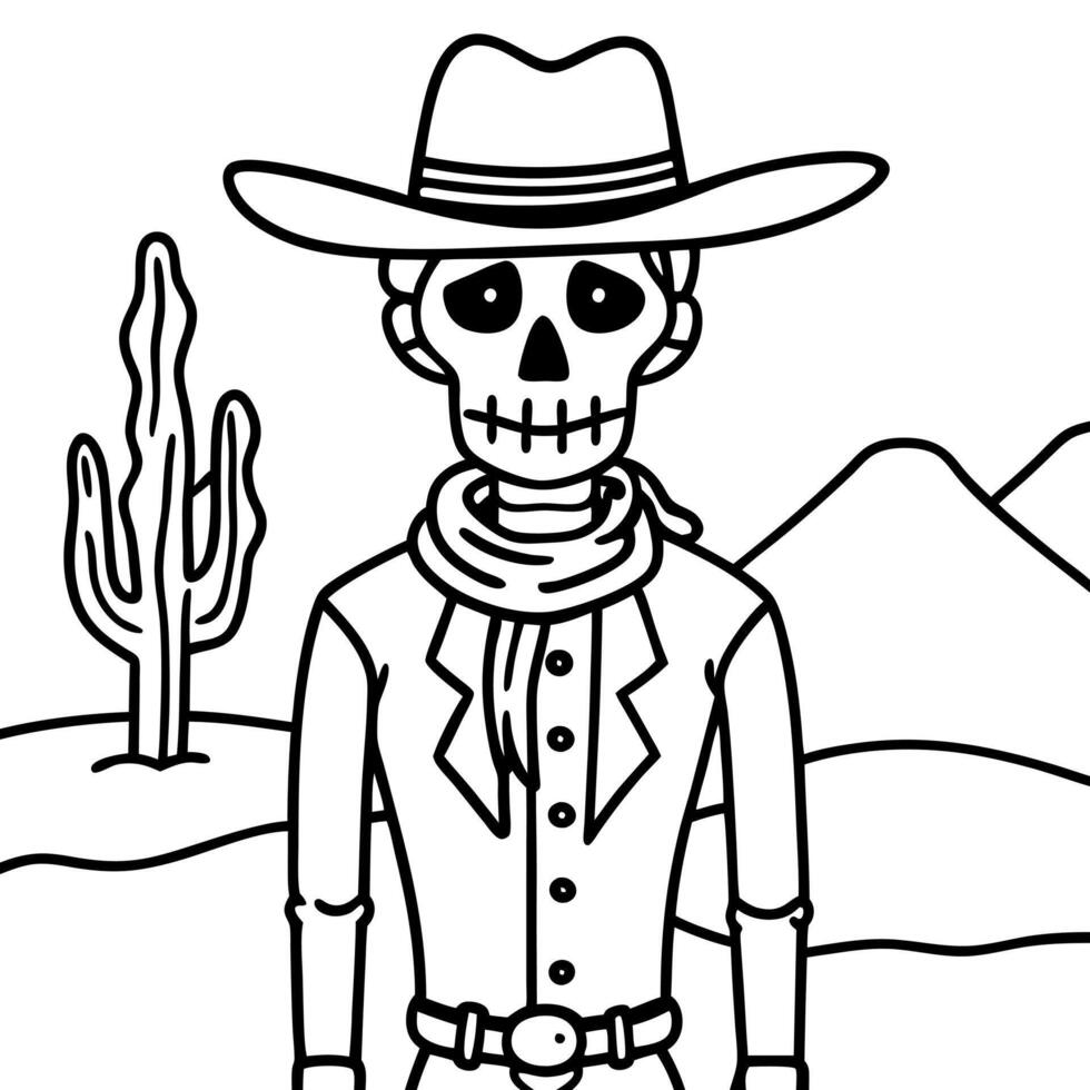 Skeleton cowboy with hat and desert background vector