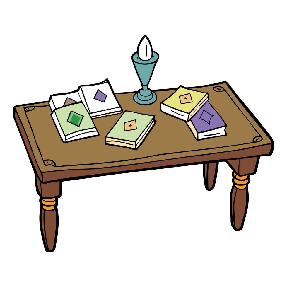 Tarot cards on fortune teller old desk background. Future reading. vector
