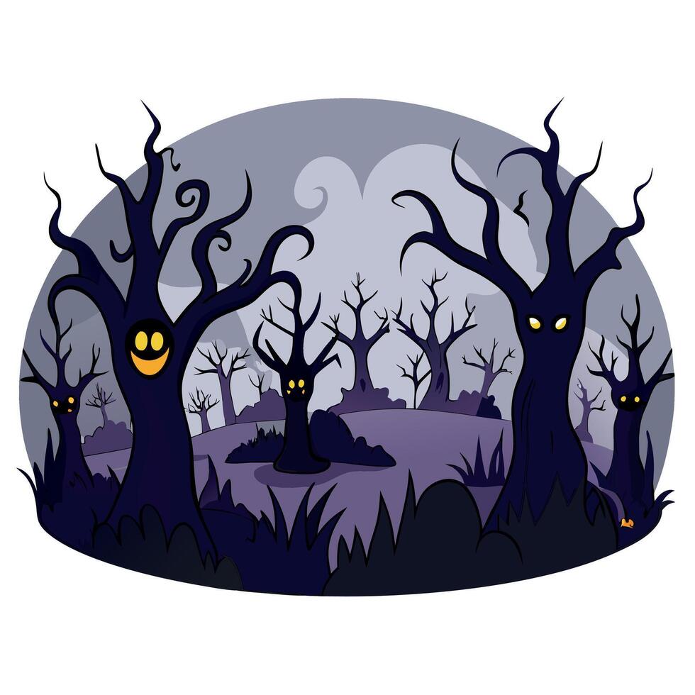 Spooky Halloween background with dark tangled trees and fog vector