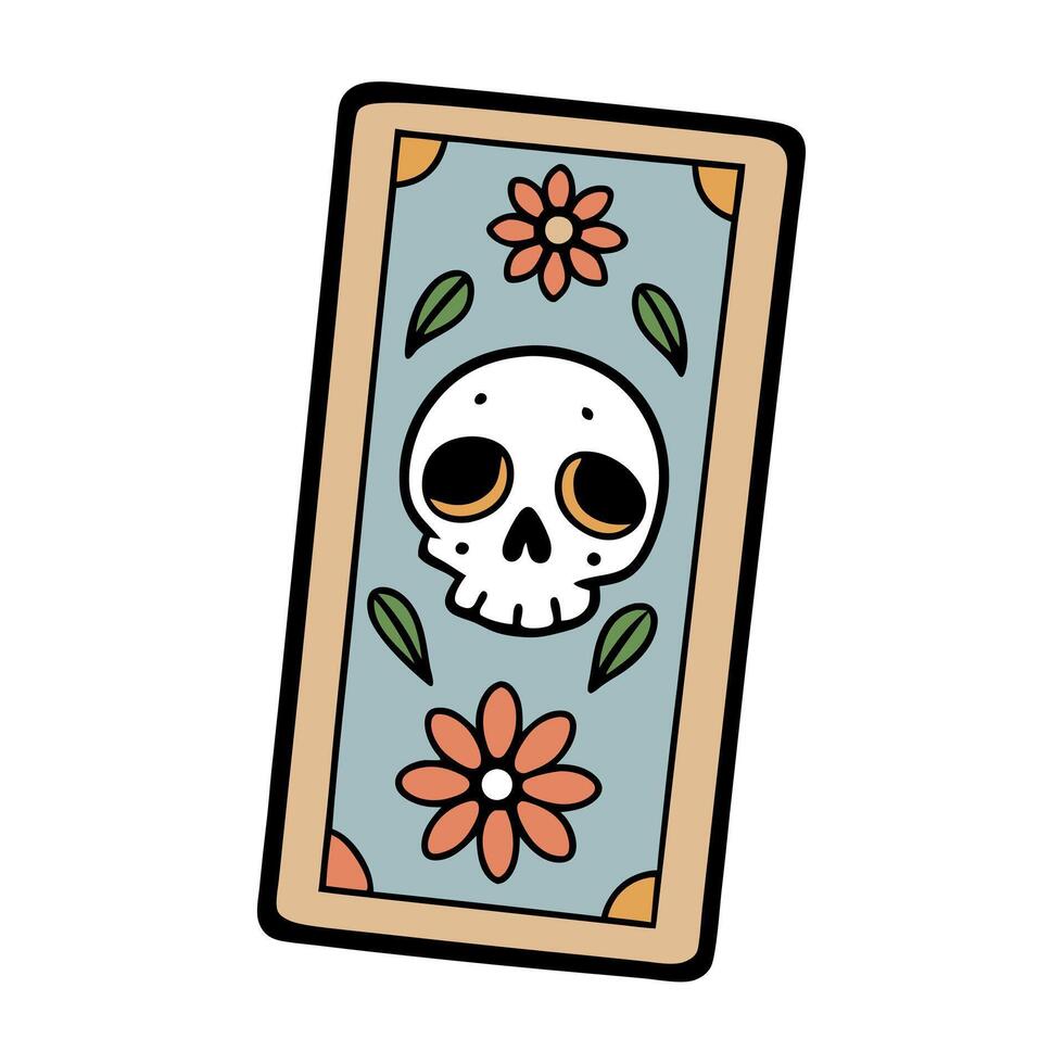 Tarot card illustration with skull and flowers vector