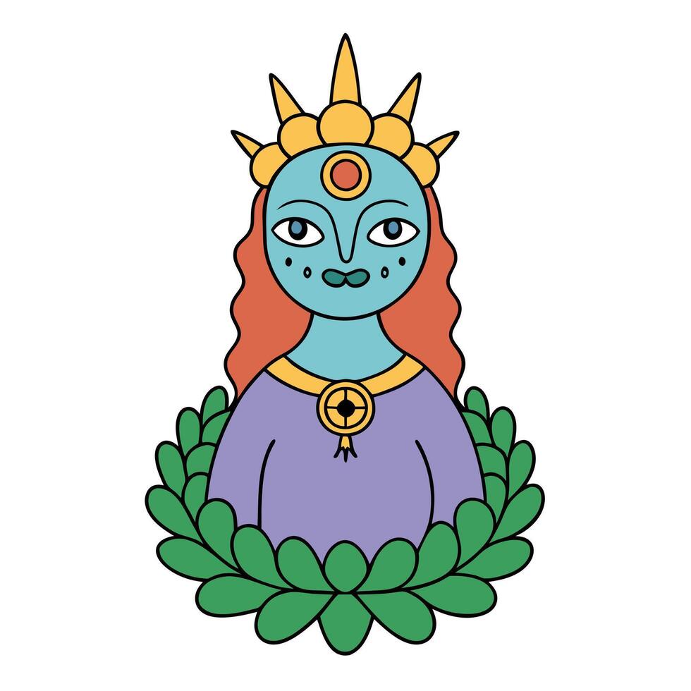Picture made with of surreal mysterious creature goddess with flowers wreath vector