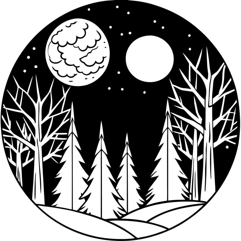Bright full moon in dark fairy tale forest as wallpaper design vector