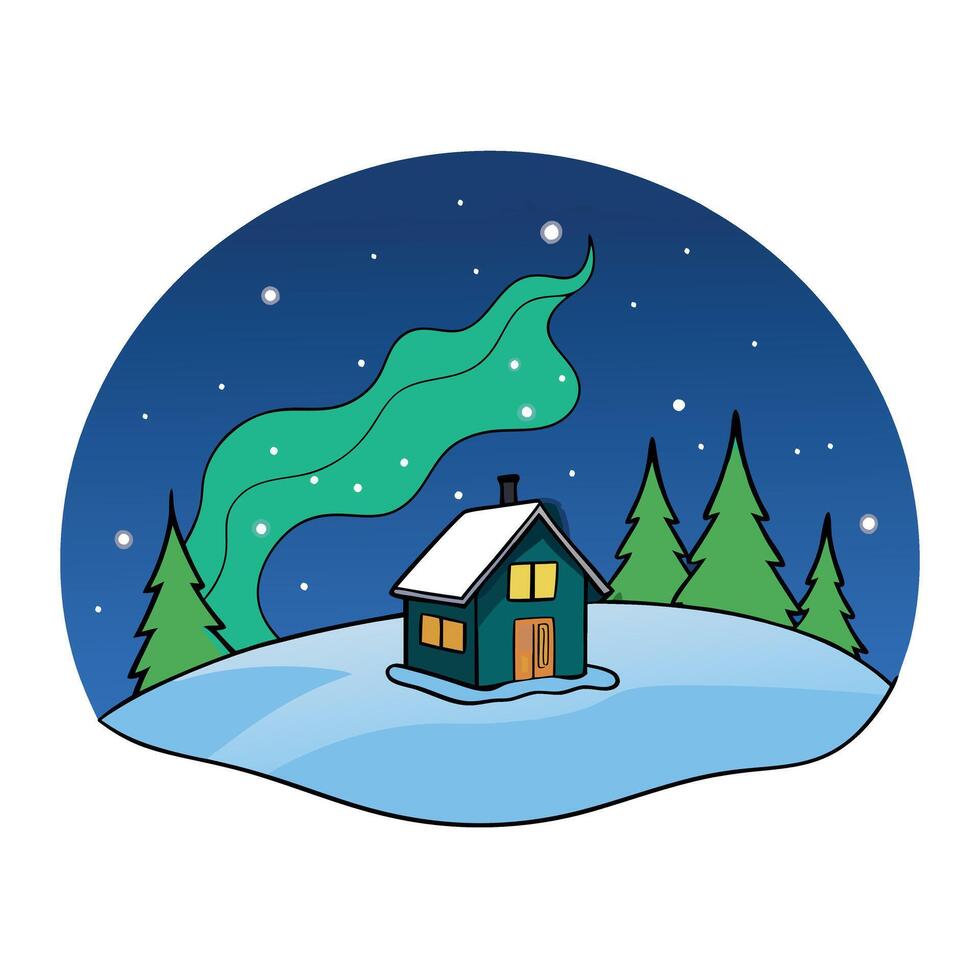 Epic aurora borealis with the beautiful of home and snow vector