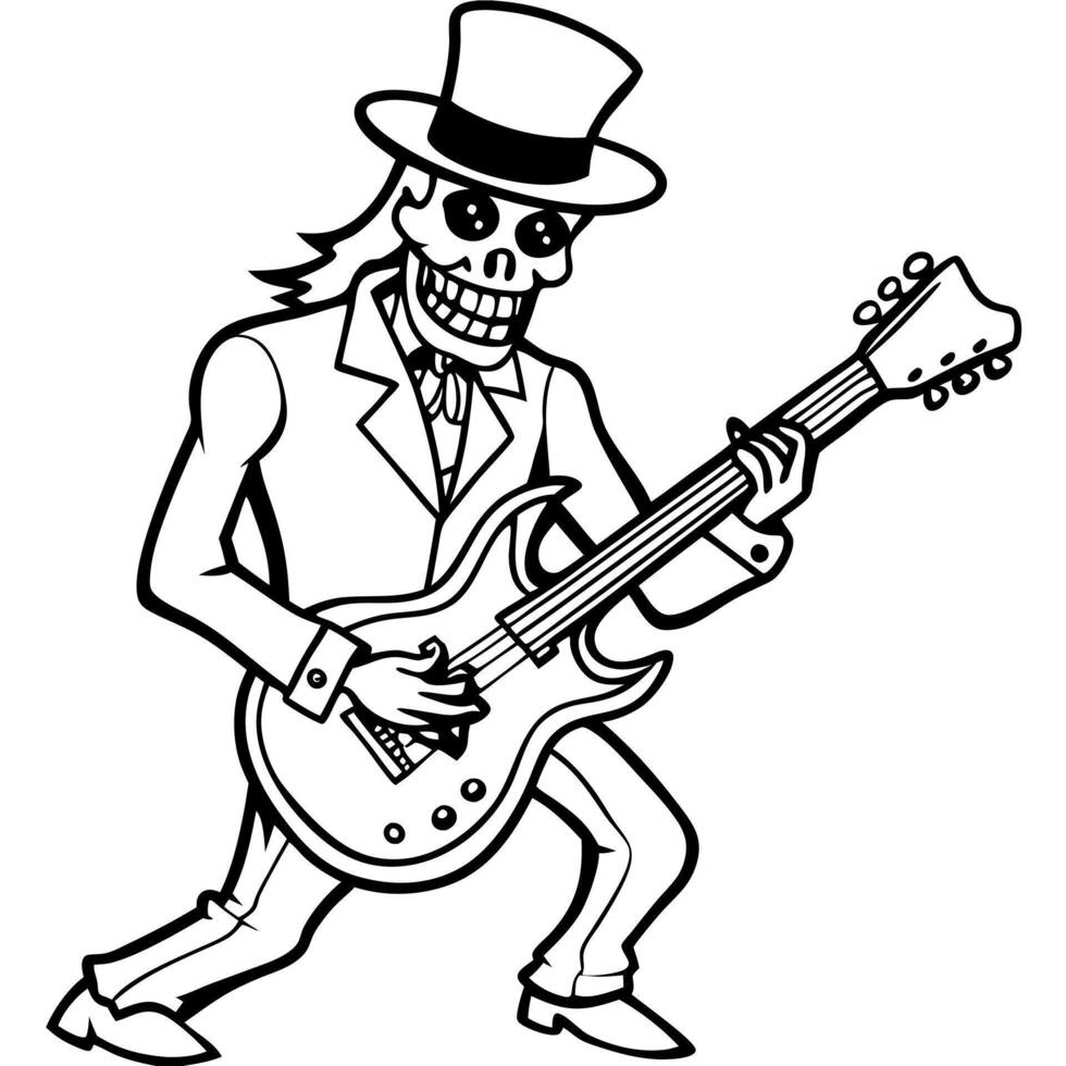Smoking Skeleton Rockstar with Electric Guitar and Top Hat vector