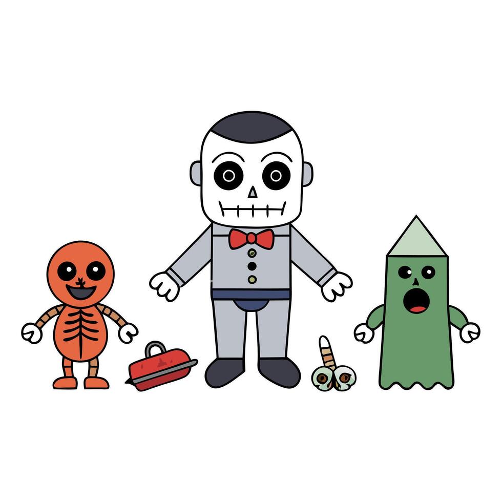 Ancient and terrifying dolls. scary toys. Halloween. IA . vector