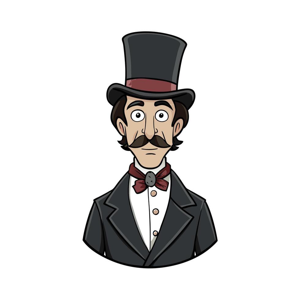 Mysterious Victorian man in top hat and suit. Made with vector