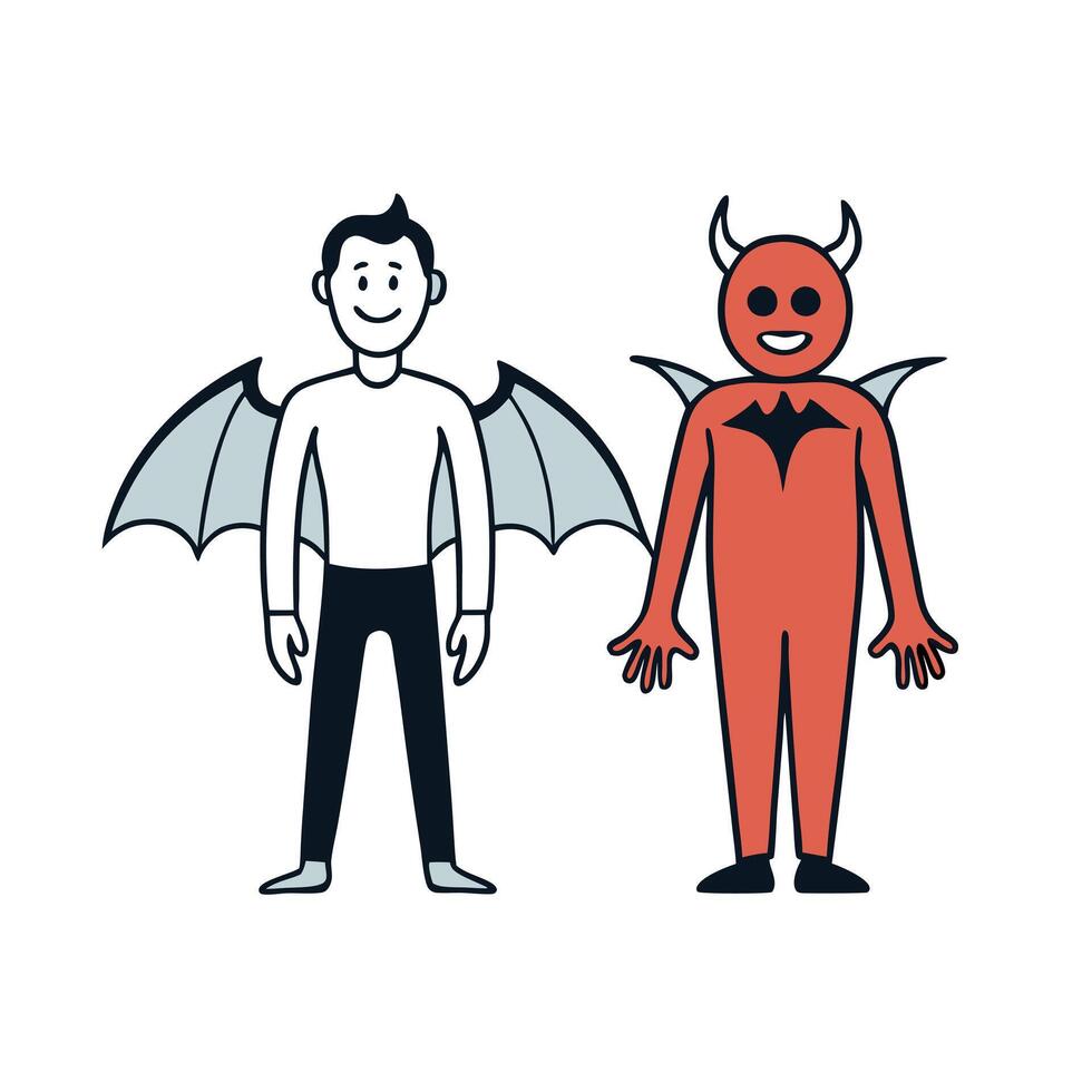 Silhouette devil in the human body. Men spirit with bat wing in different posture. Illustration about ghost and fantasy for Halloween theme. illustration vector