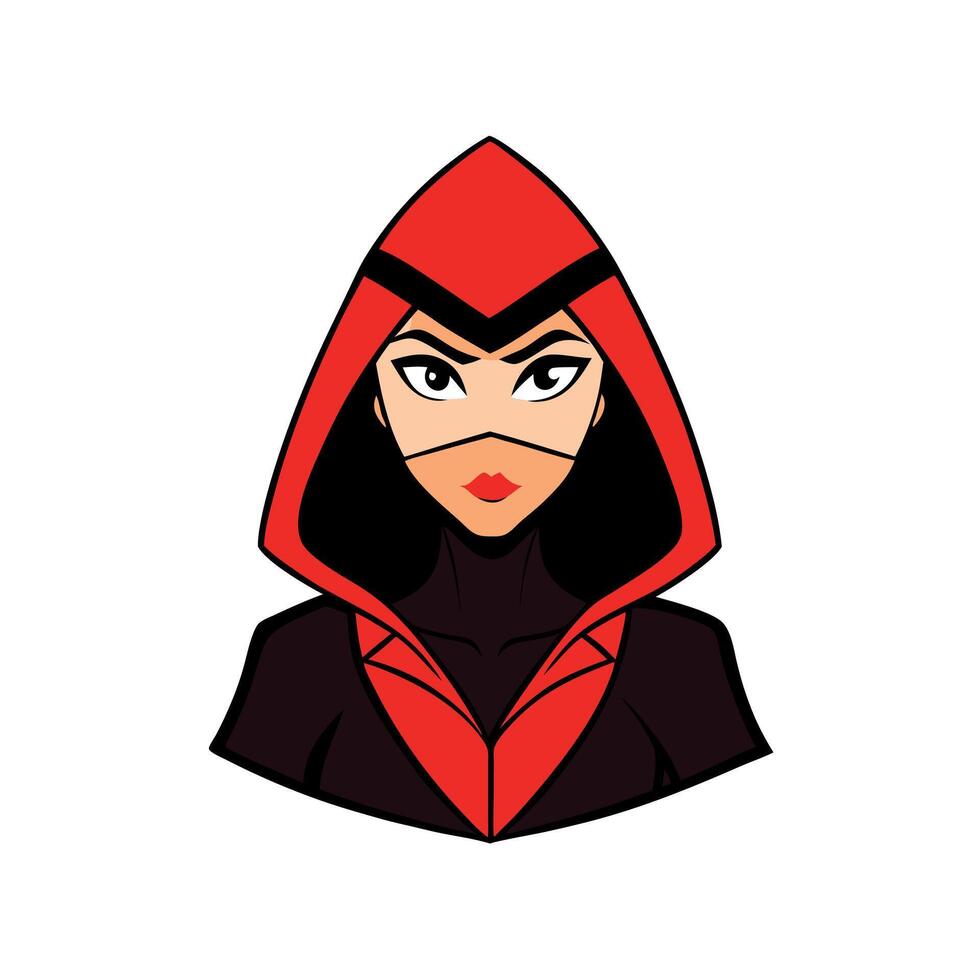 Female mage assassin wearing a black mask and a red hood vector