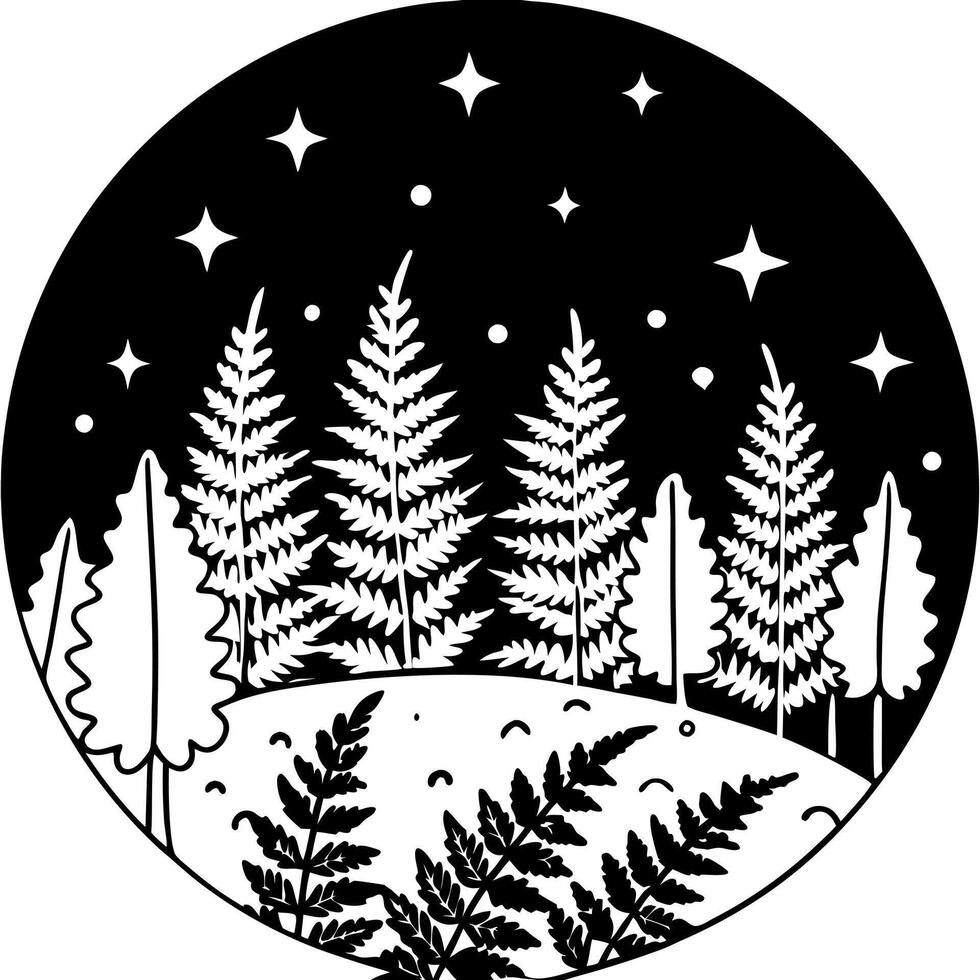 Green ferns in the middle of the forest midsummer night vector