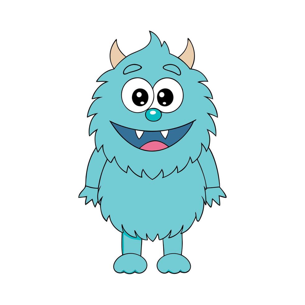 Happy and furry little monster on white background vector