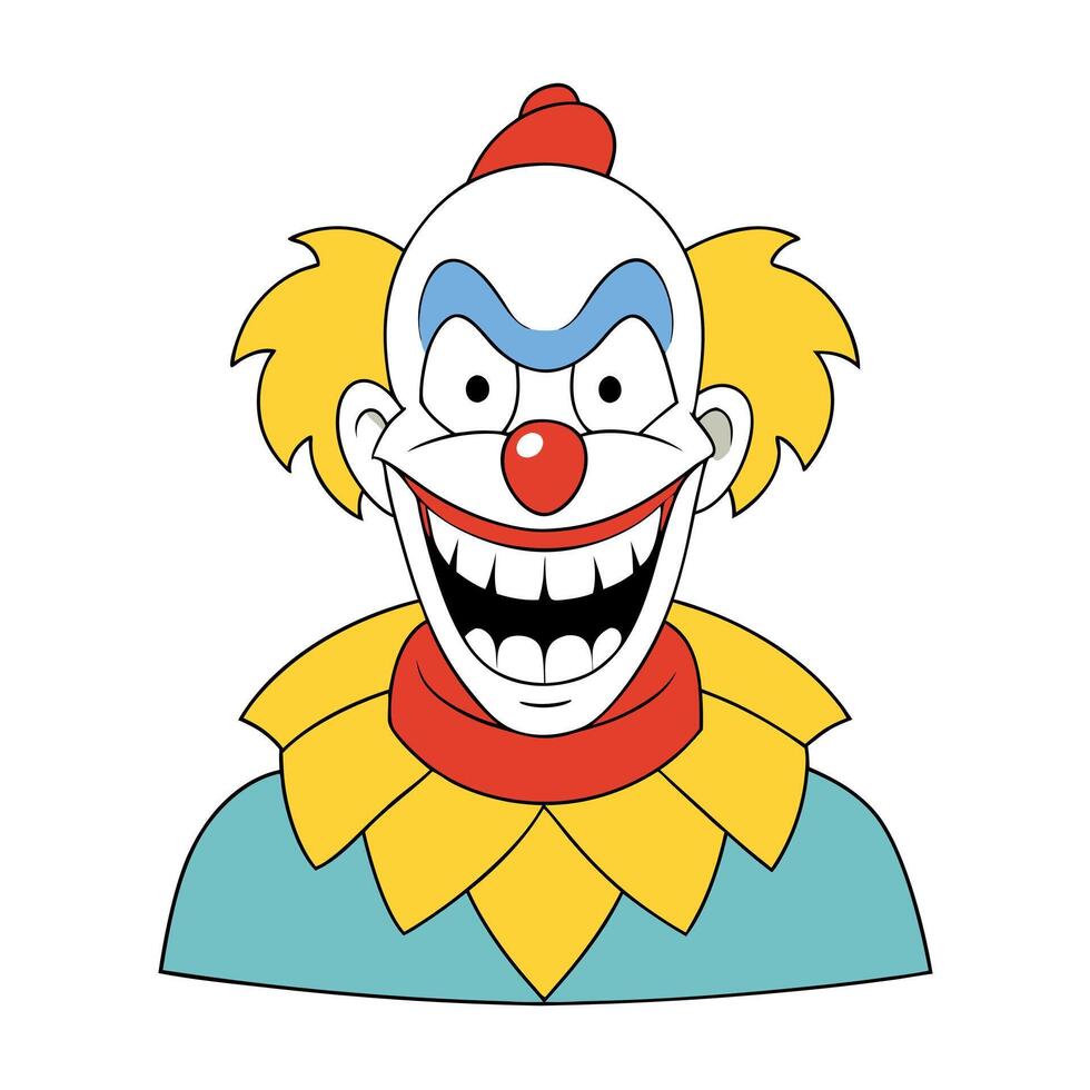 Illustration of a scary clown with big yellow teeth and make up. vector
