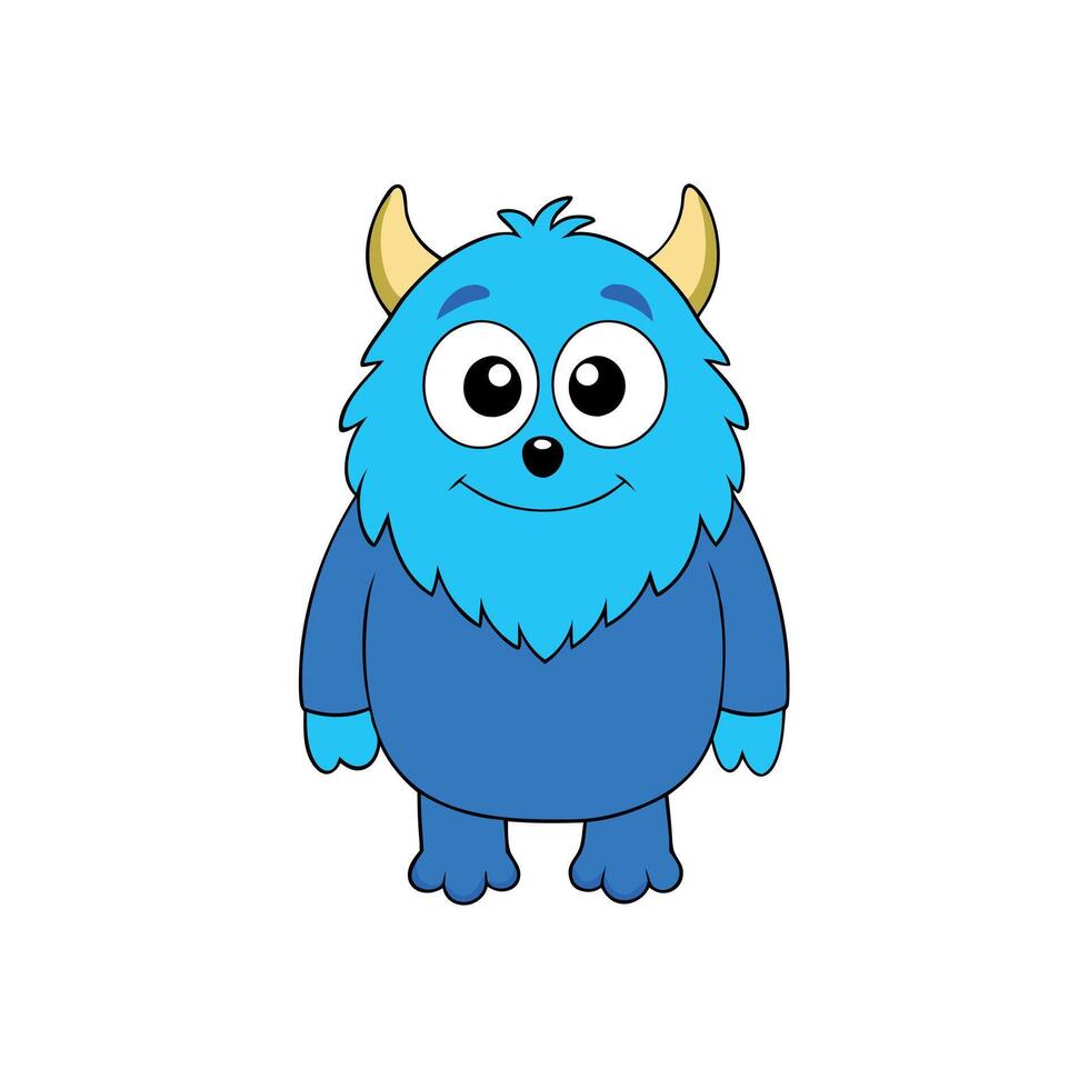 Pretty Blue fluffy cartoon character monster isolated on white background. Monster with horns. funny mascot. 3d render illustration imitation. vector