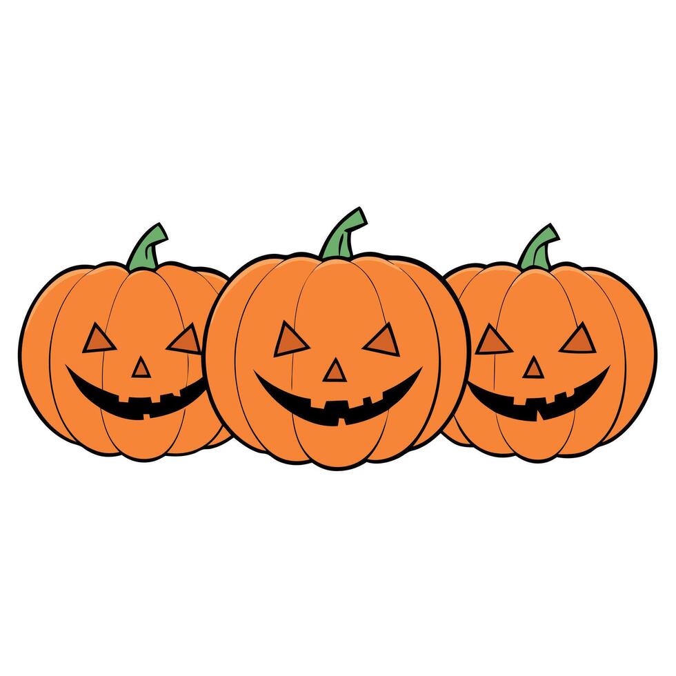 Halloween jack o lantern pumpkins in a row on white background. vector