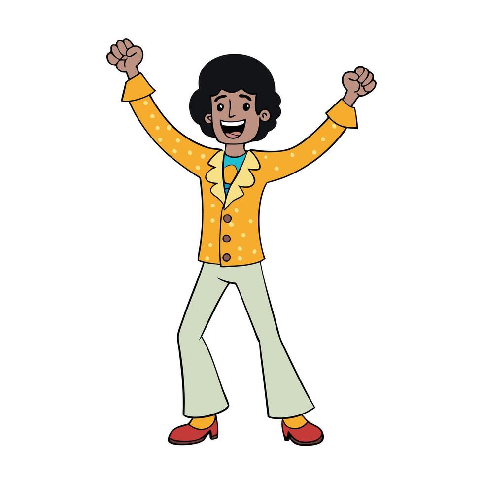 Man Dressed in Retro 1970s Disco Clothes Celebrating vector