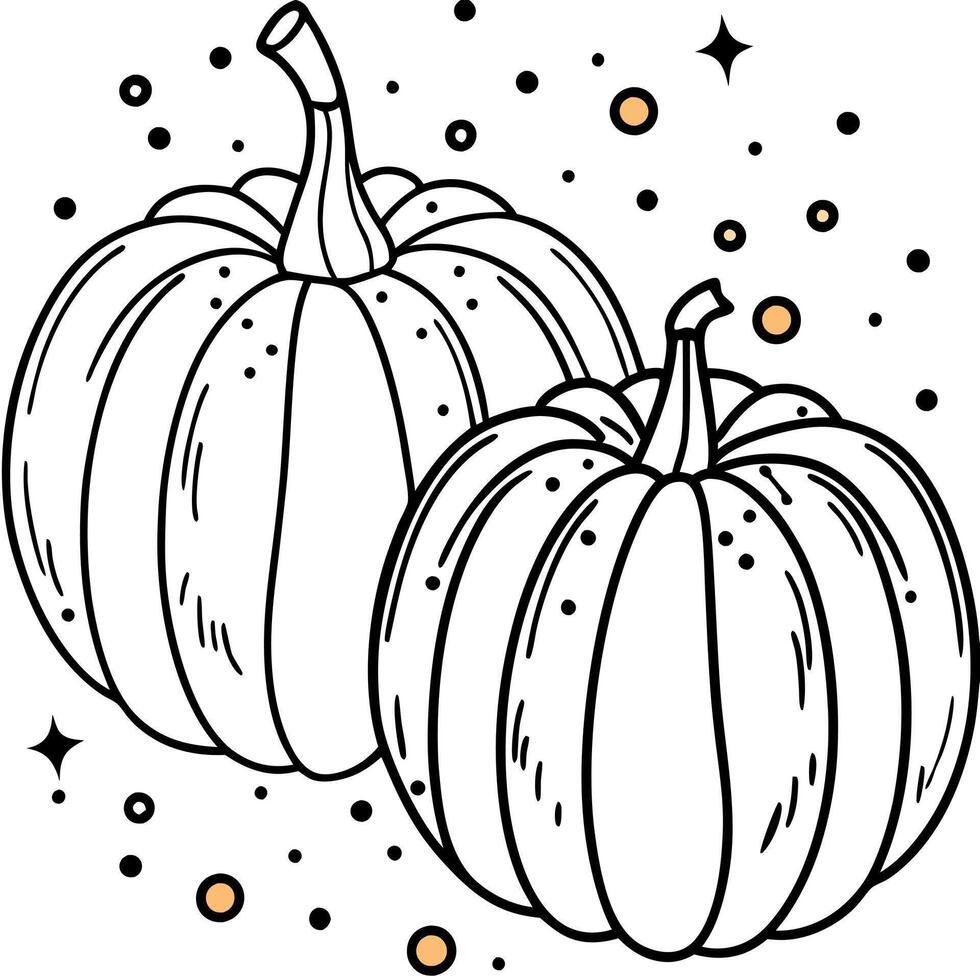 Glamorous pumpkins with golden confetti and bokeh. Festive background. vector