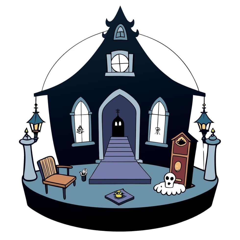 Illustration of the interior of a haunted mansion. vector