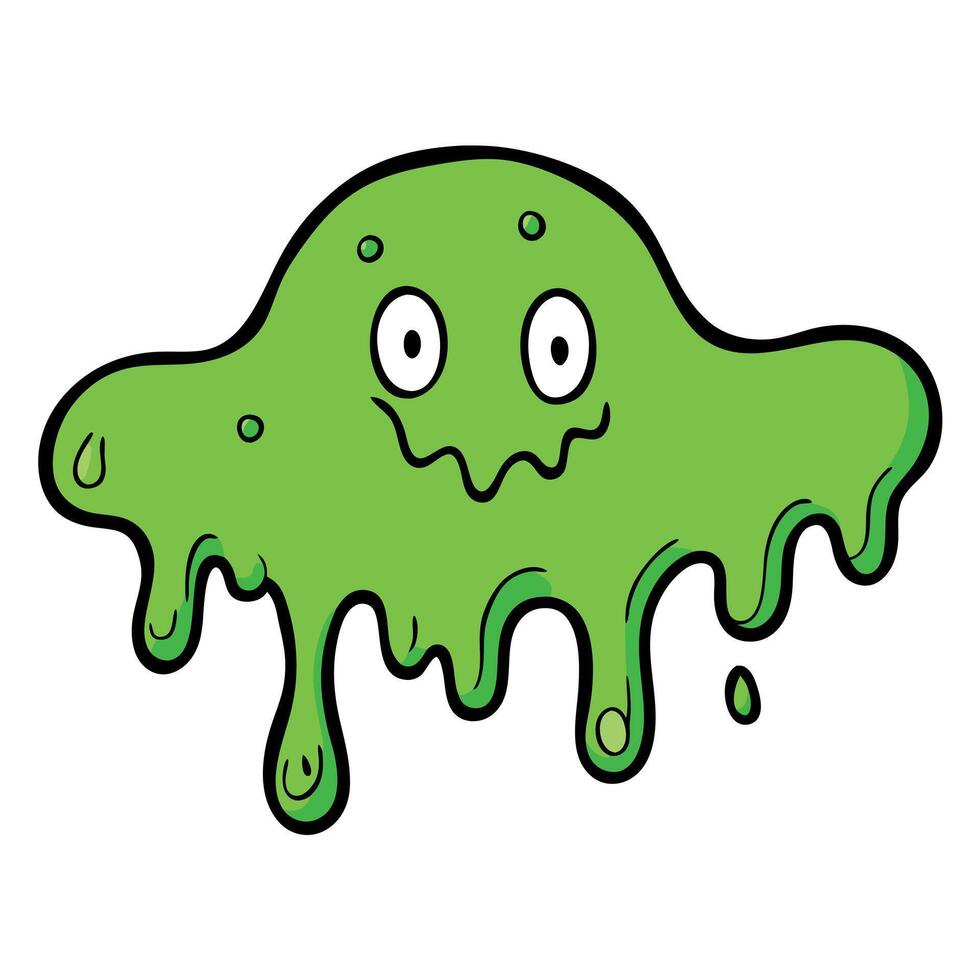 Green slime splat. Halloween dripped goo splash vector