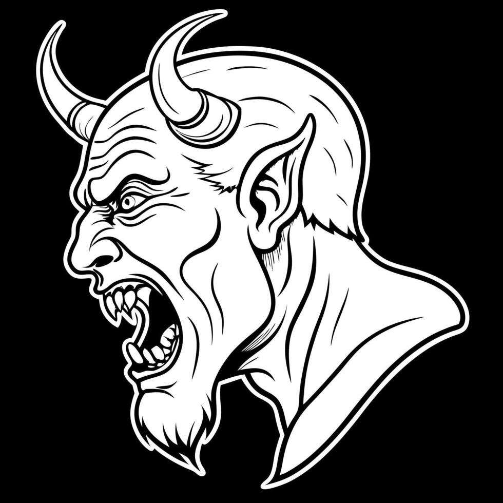 Angry devil profile with copy space for text - black background - yelling. shouting. screaming - god of evil - hell concept art - Leviathan. Astaroth. Mammon. Baal vector