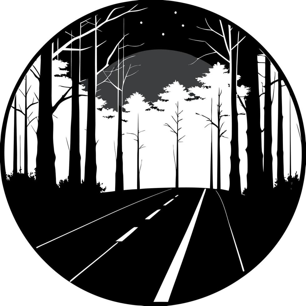 Fog In Spooky Forest At Moon Light On Asphalt - Abstract Bokeh And Filter Toned vector