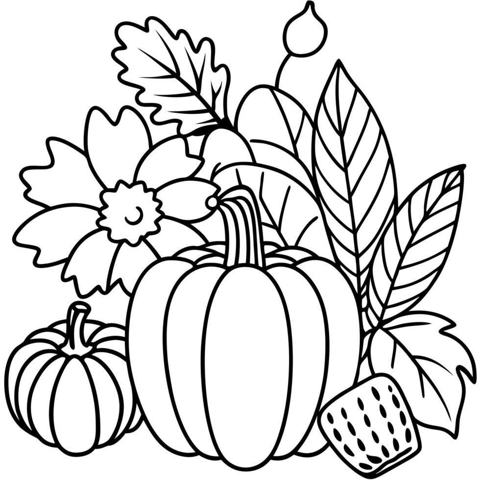 Still life of autumn vegetables and flowers vector