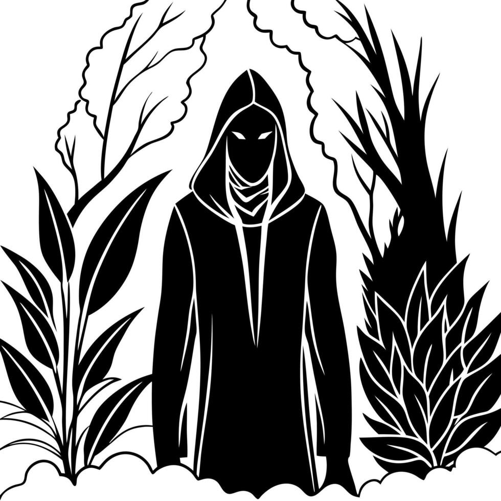 Mysterious man silhouette in dark fantasy forest vector