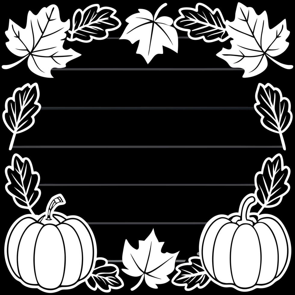 Autumn frame with cute colorful leaves and pumpkins. Thanksgiving and Harvest day trendy black wooden background with beautiful leaves. Fall leaf border with copy space vector